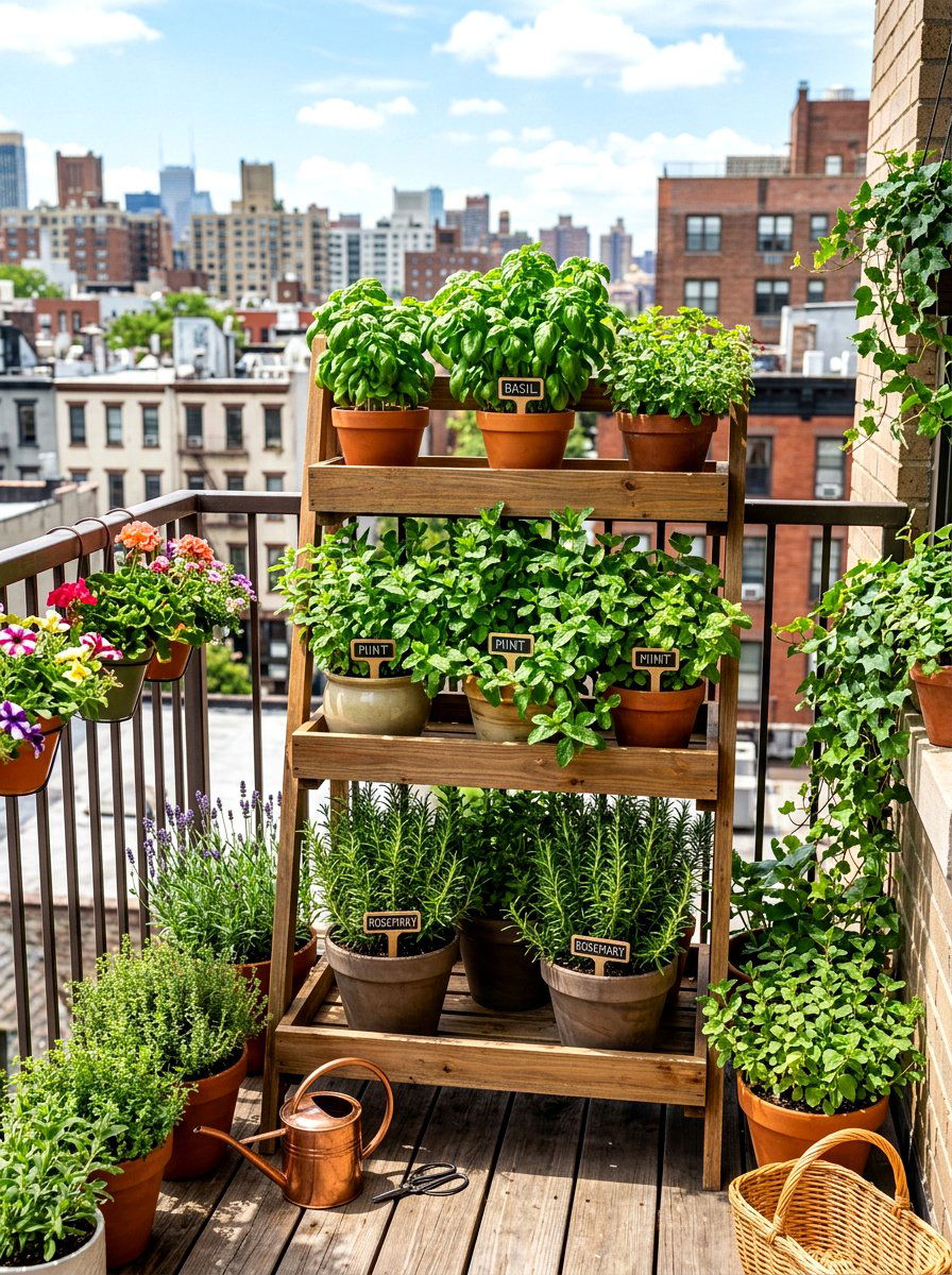 Urban herb garden - 30 city terrace decor ideas