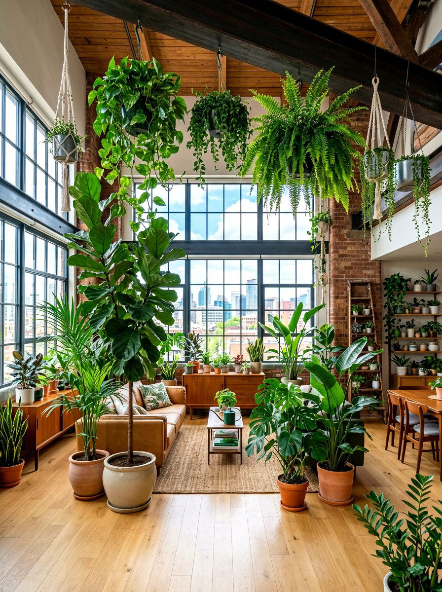 Urban jungle loft plants - 30 loft apartment ideas