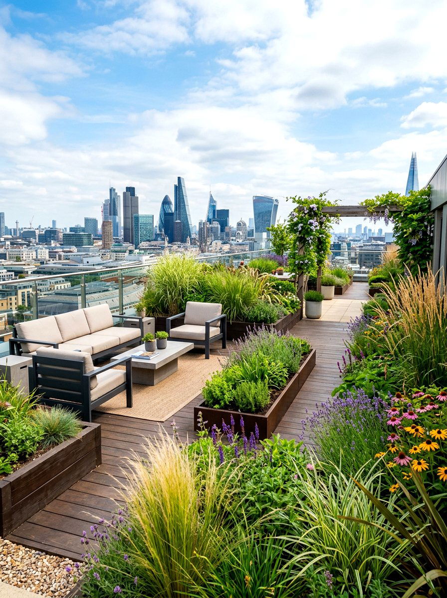 Urban rooftop garden - 30 terrace lounge ideas aesthetic