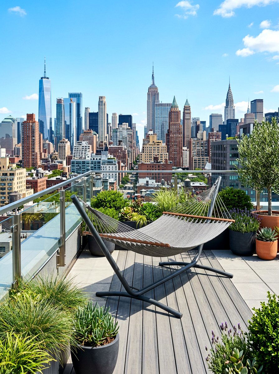 Urban rooftop hammock - 30 hammock patio ideas