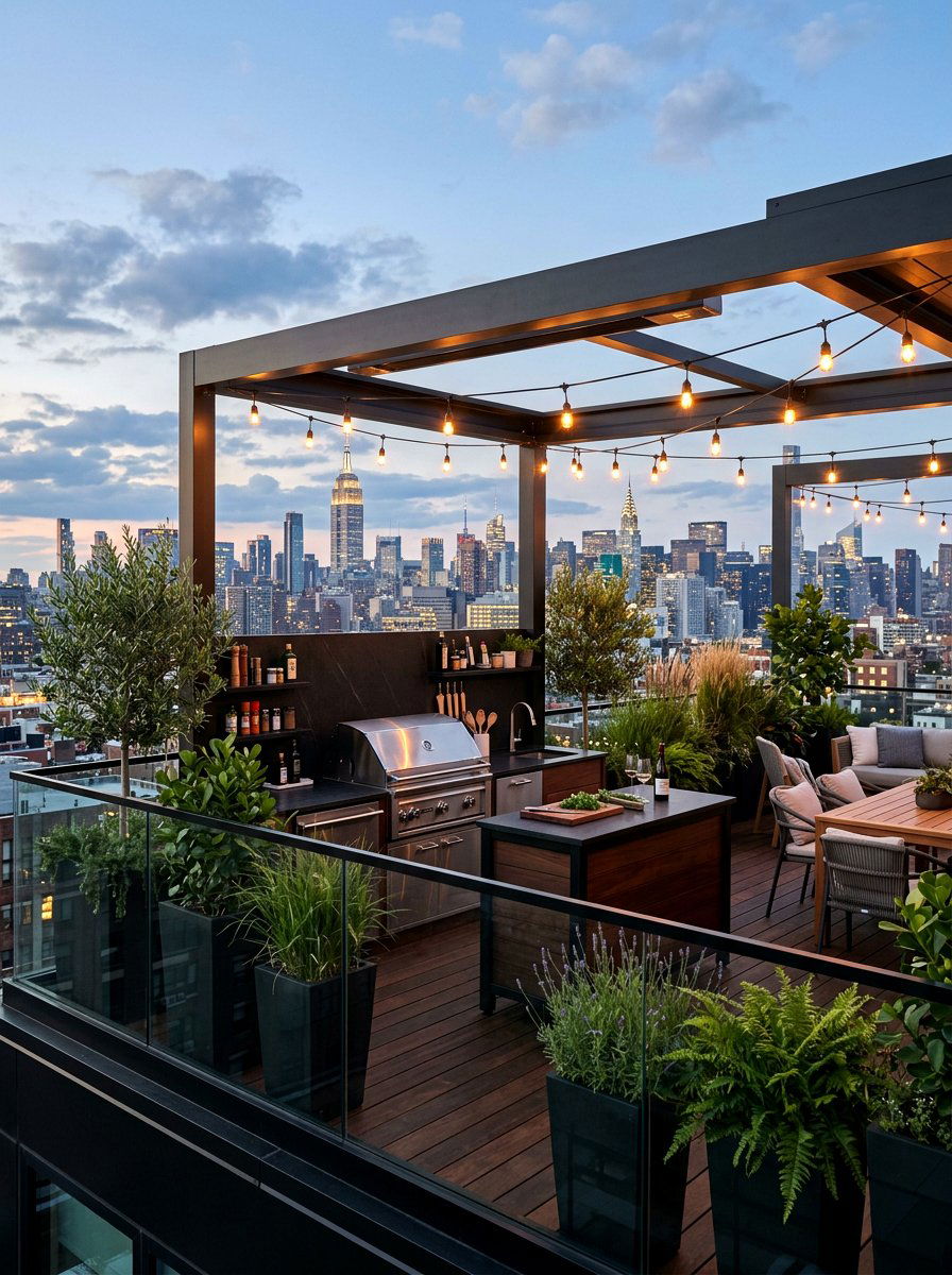 Urban rooftop pergola kitchen - 30 pergola with kitchen ideas
