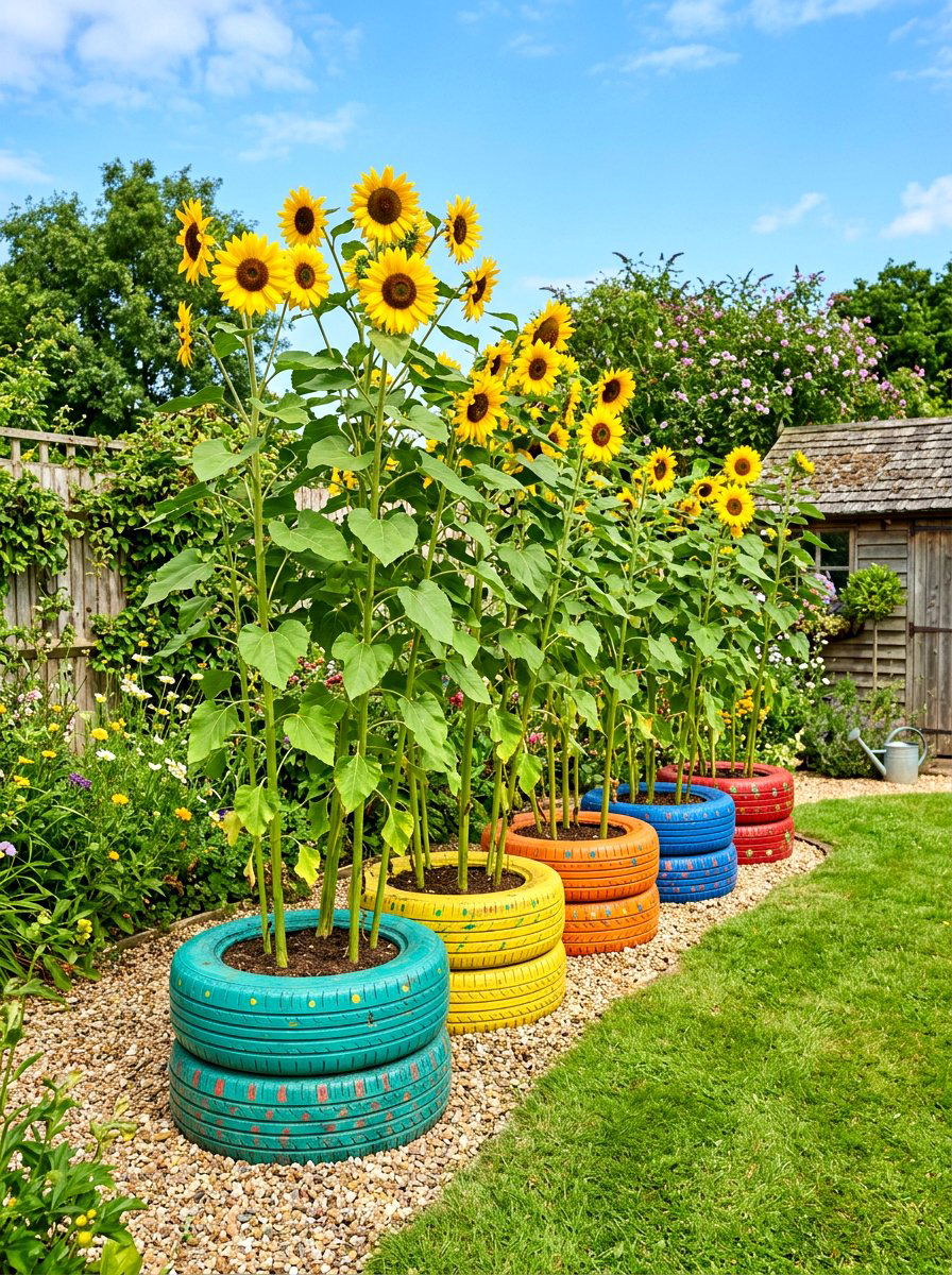 Used Tire Planter - 30 budget container garden ideas