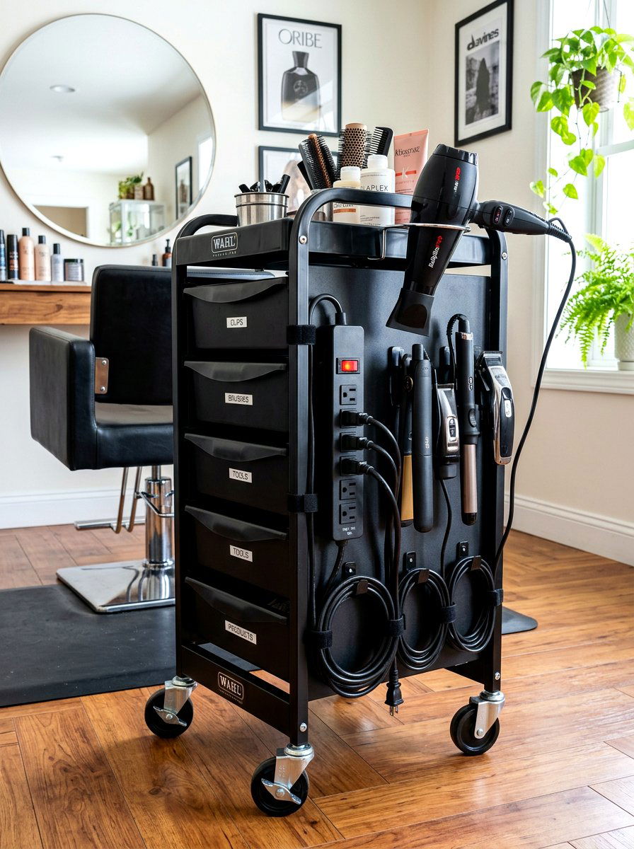 Utility Cart With Integrated Power Strip - 30 beauty cart organization ideas
