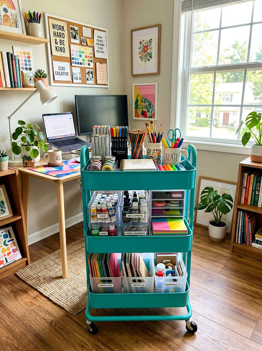 Utility Craft Cart - 30 cozy apartment corner ideas
