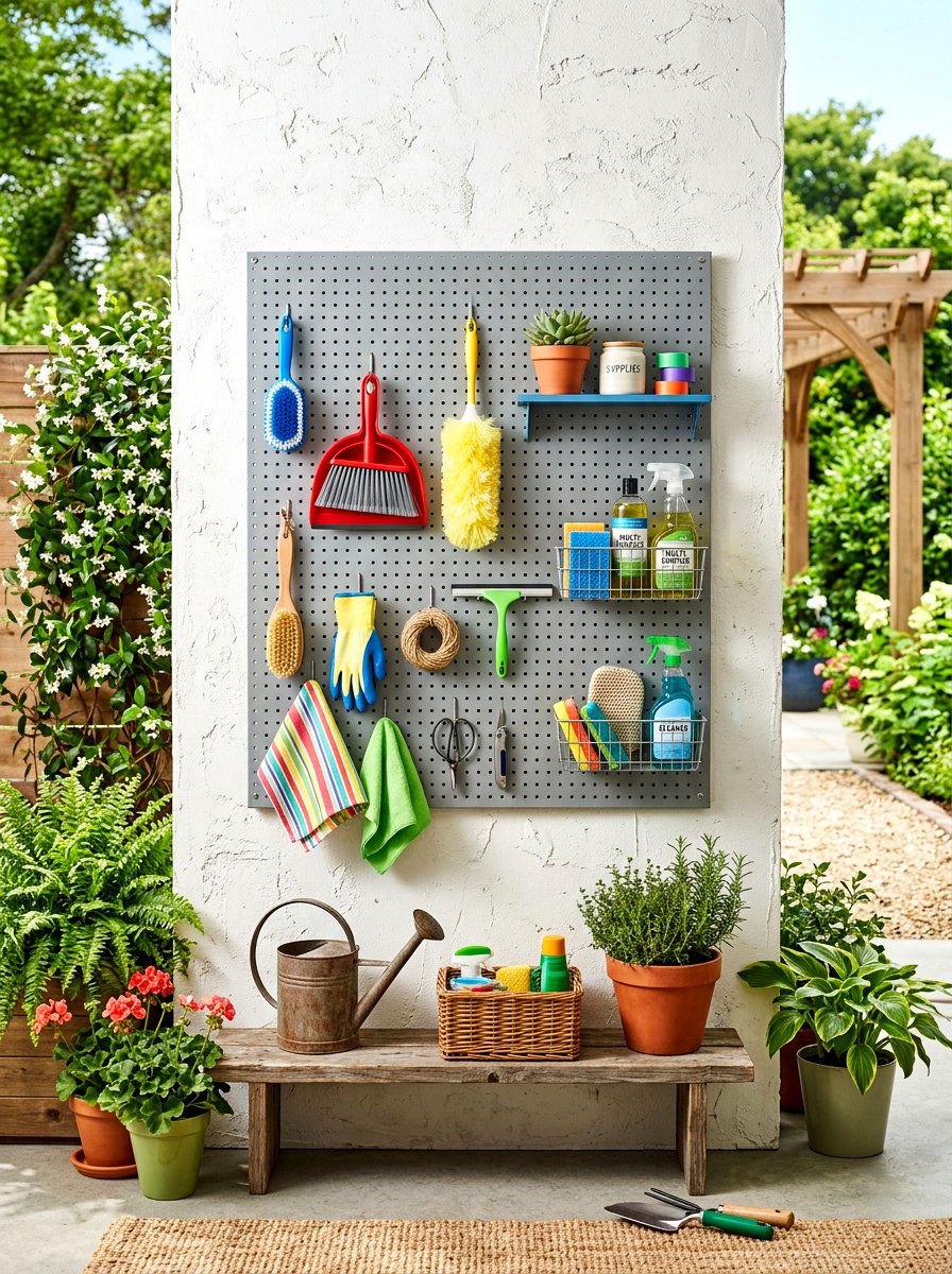 Utility Room Pegboard - 30 mop broom storage ideas