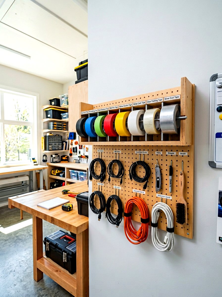 Utility Wall Station For Tapes And Cords - 30 garage organization for small spaces ideas