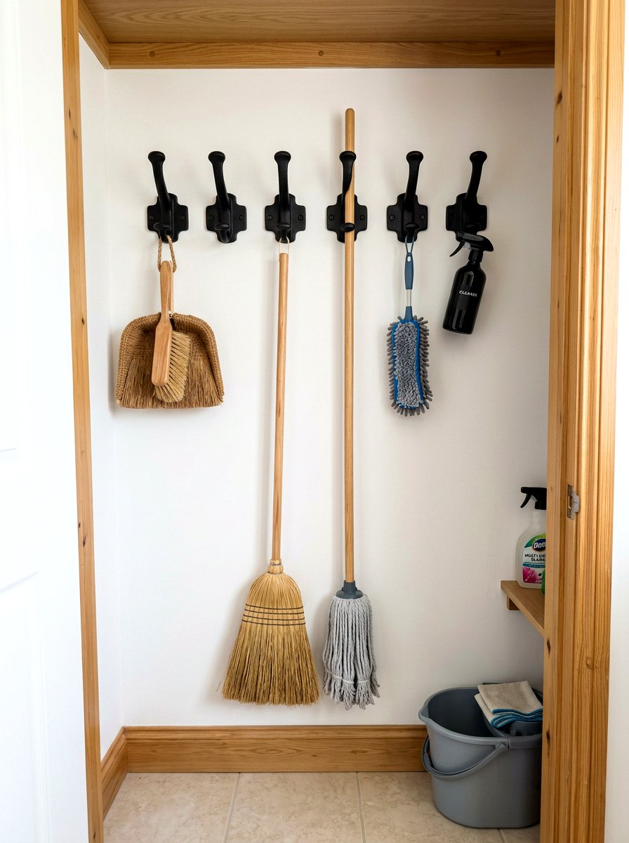 Utility closet hooks - 30 organizing a laundry closet ideas