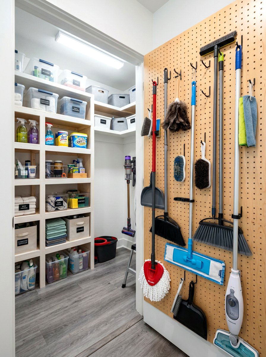 Utility closet pegboard - 30 cleaning supply storage ideas