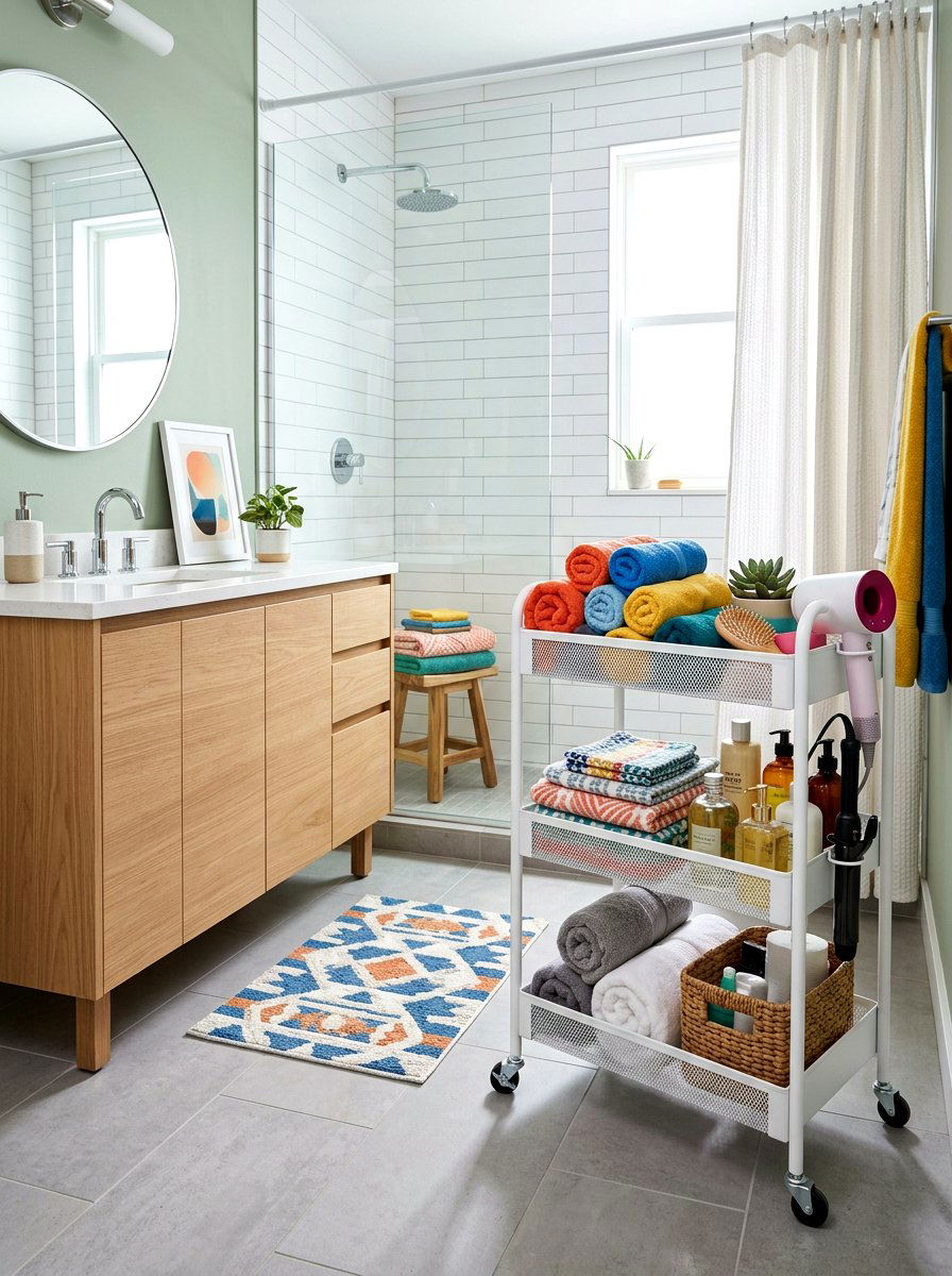 Utility storage cart - 30 rental bathroom ideas
