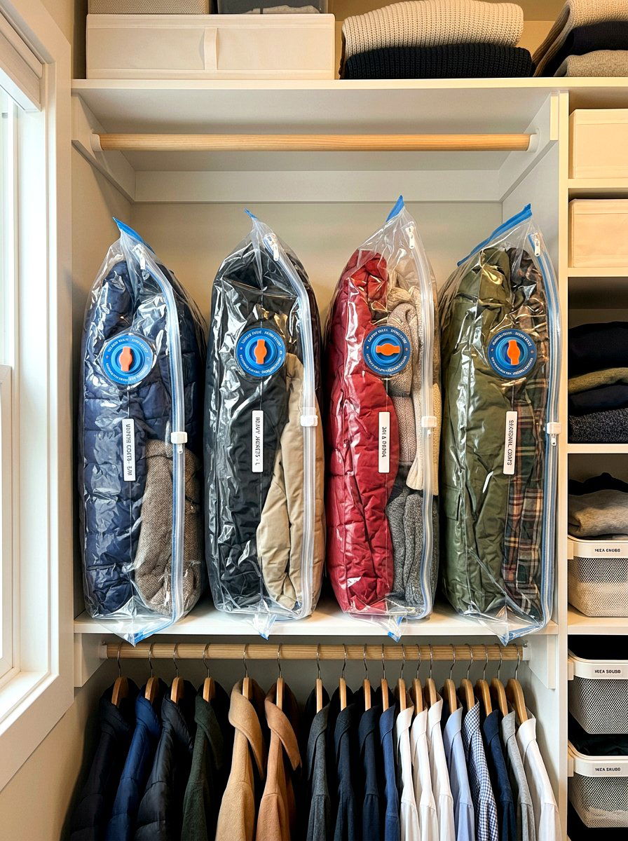Vacuum seal storage bags - 30 organizing a coat closet ideas
