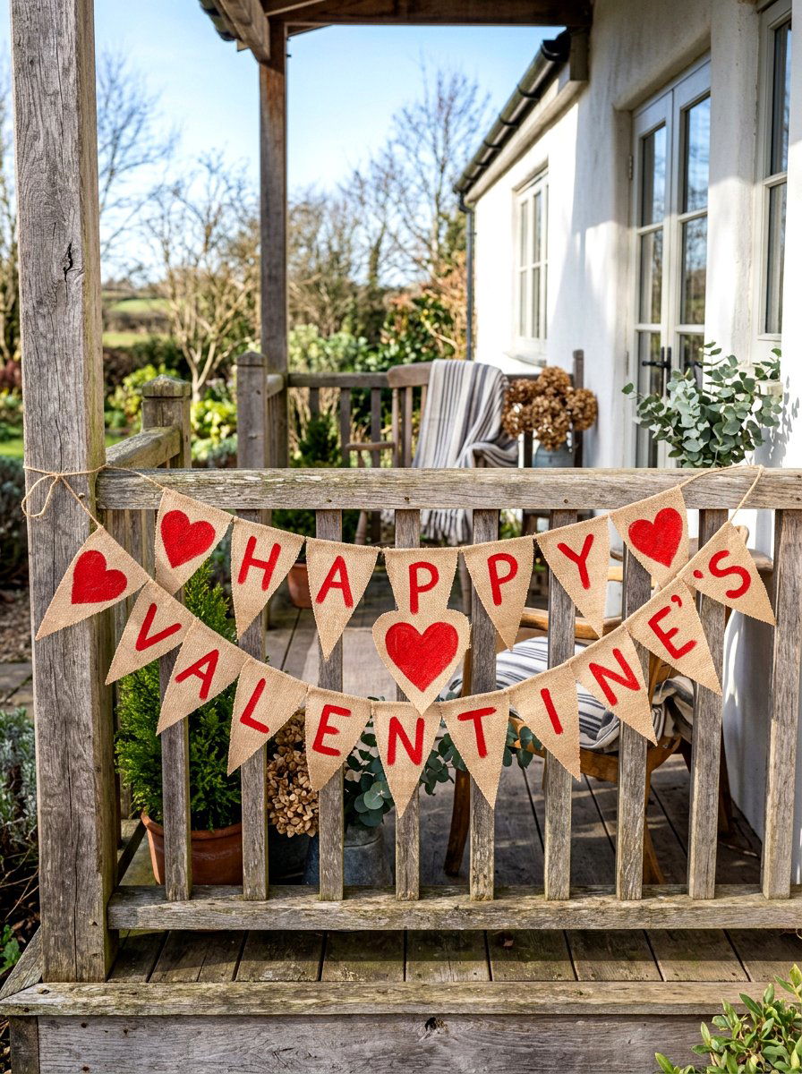 Valentine Burlap Banner - 30 front porch Valentine decor ideas
