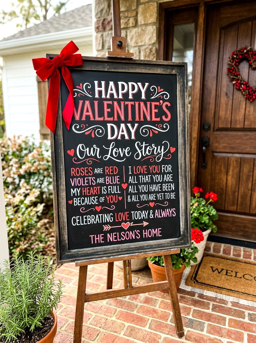 Valentine Chalkboard Sign - 30 front porch Valentine decor ideas