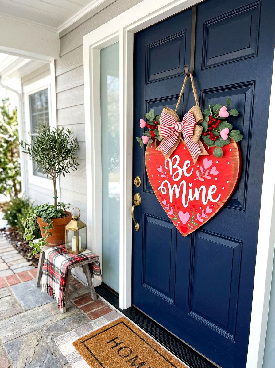 Valentine Door Hanger - 30 front porch Valentine decor ideas