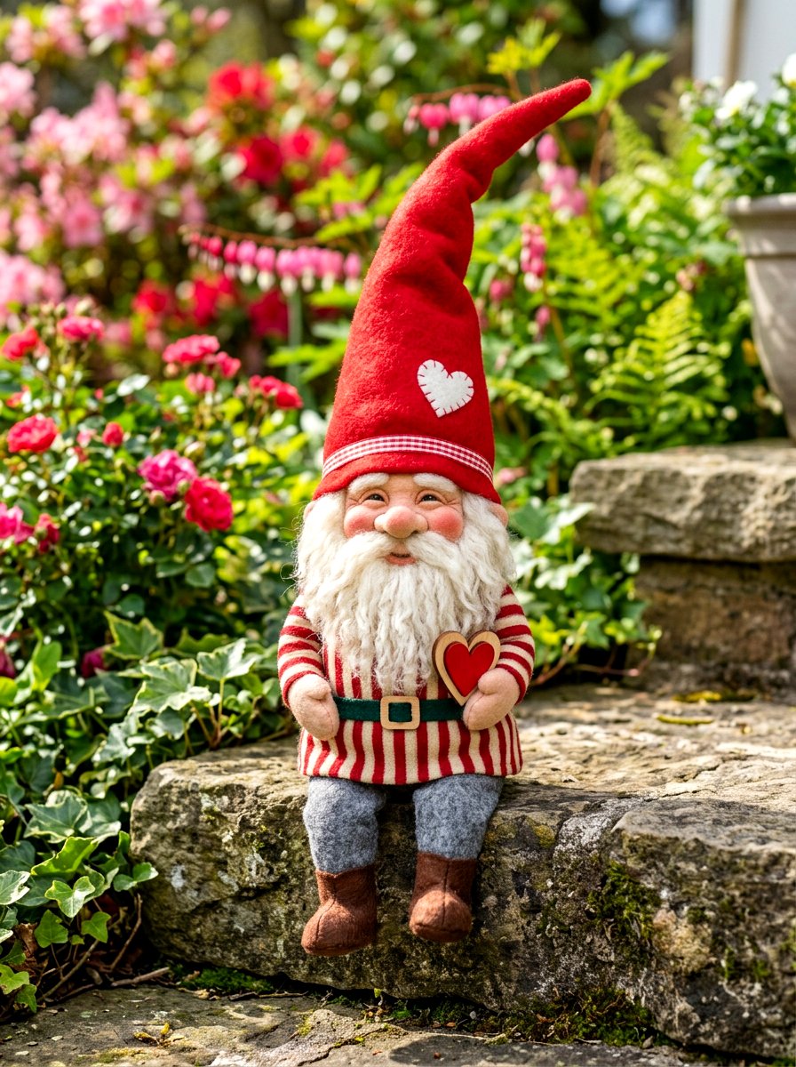 Valentine Garden Gnome - 30 front porch Valentine decor ideas