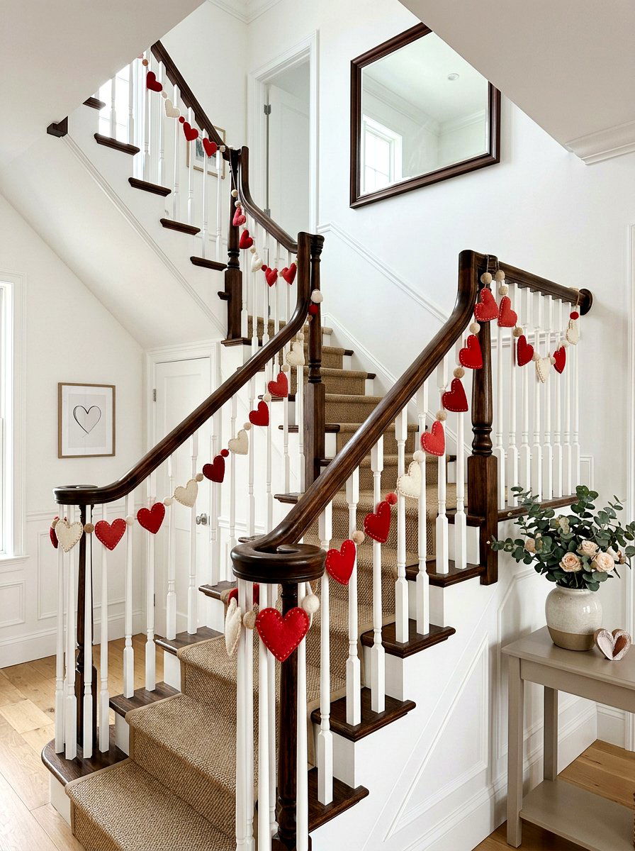 Valentine Heart Garland For Stairs - 30 Valentine home decor ideas