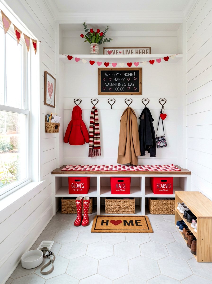 Valentine Mudroom Organization With Hearts - 30 Valentine home decor ideas
