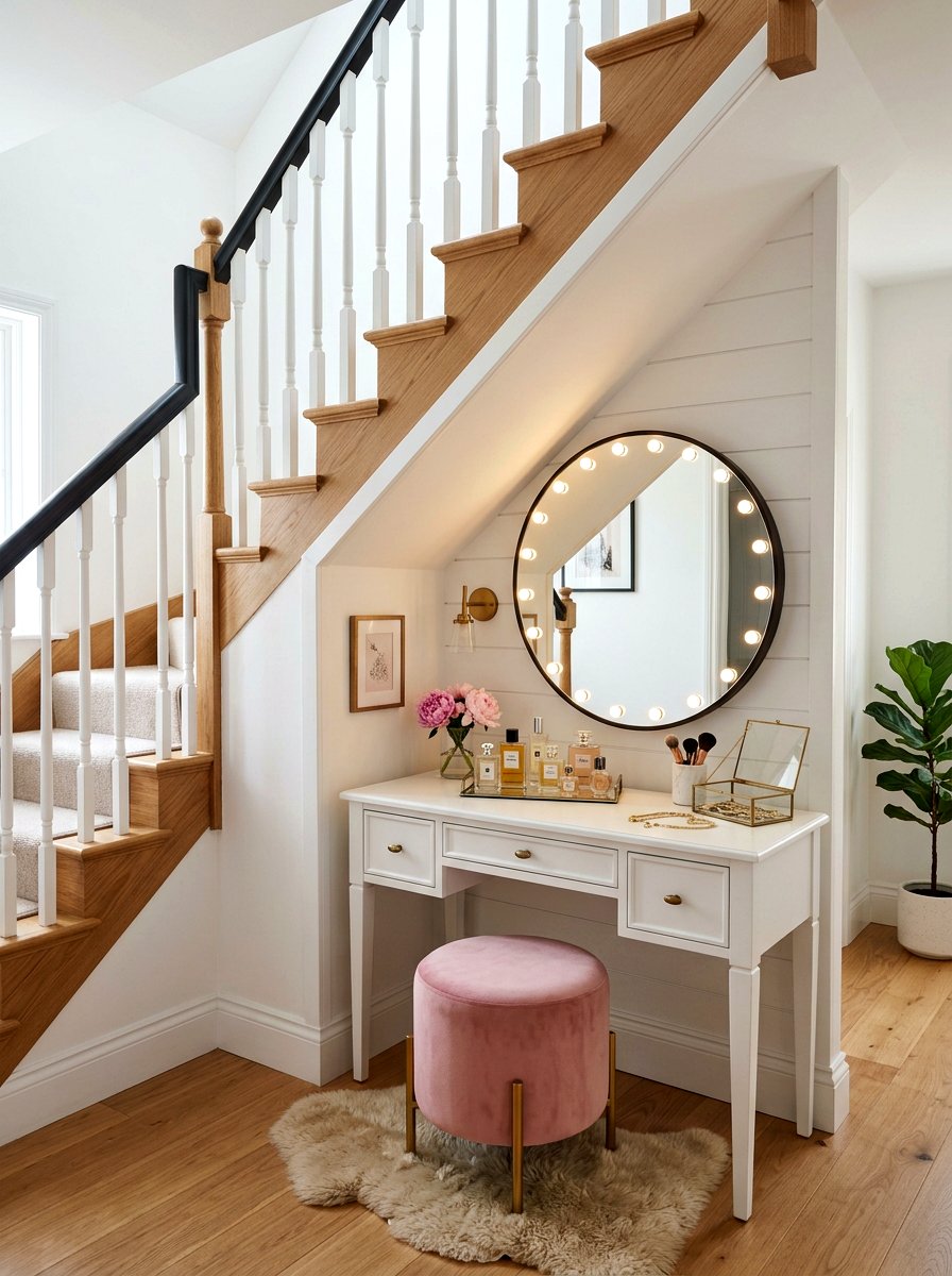 Vanity Area Under Stairs - 30 cozy nook under stairs ideas