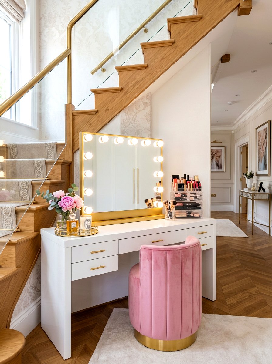 Vanity Under Stairs - 30 staircase nook ideas