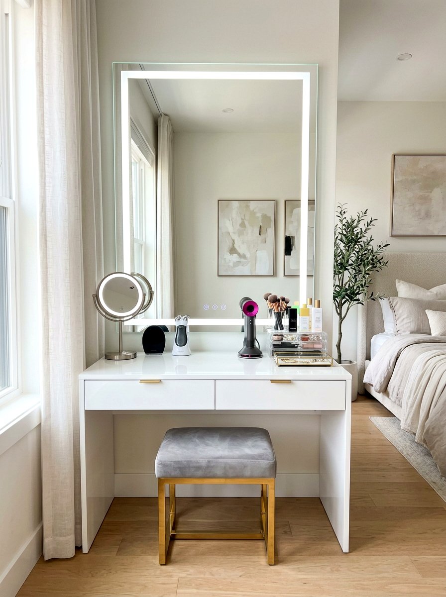 Vanity with LED lighting - 30 beauty room ideas
