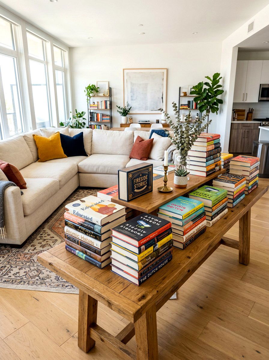 Varied Height Triple Book Stacks - 30 coffee table book styling ideas