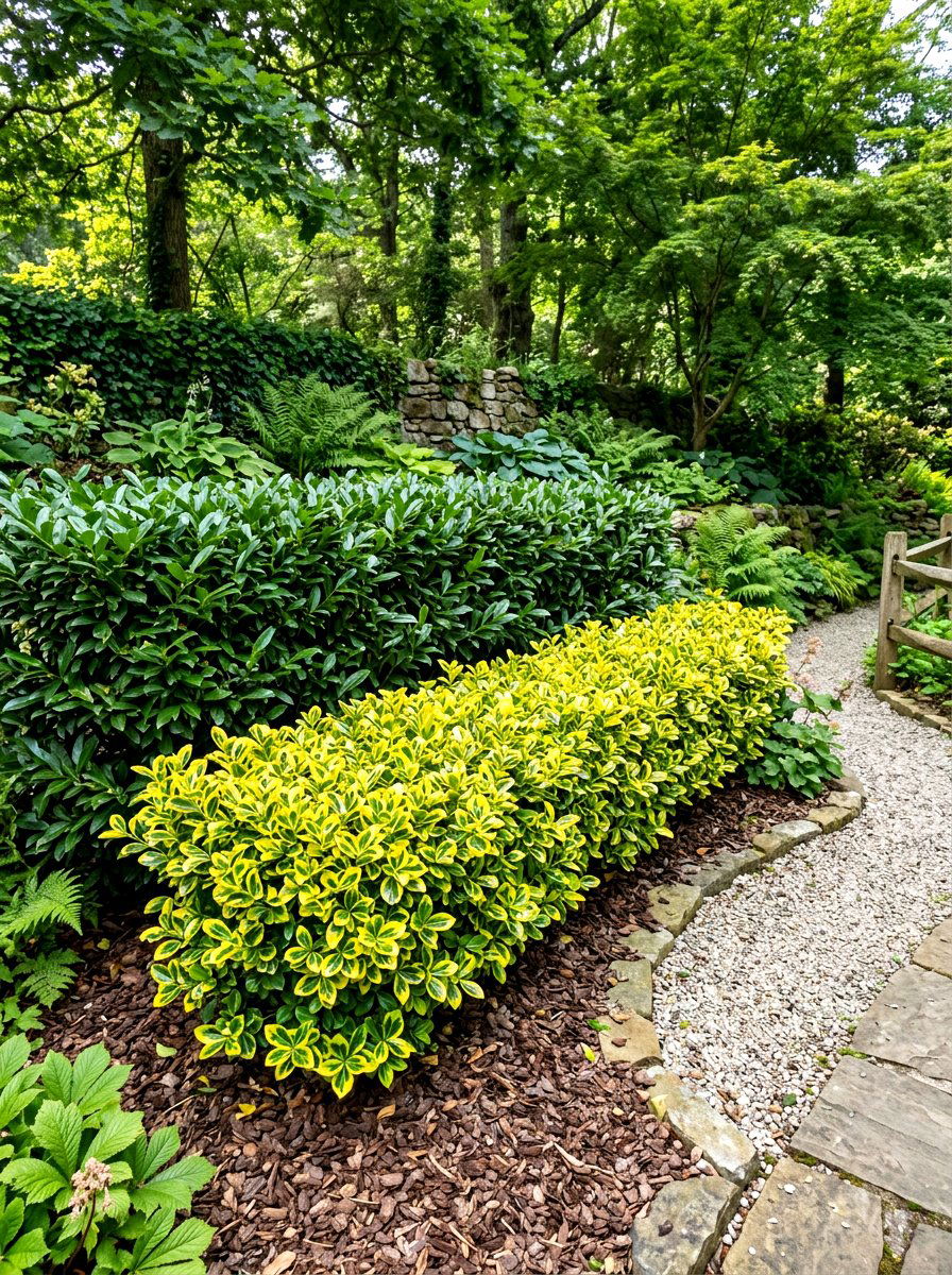 Variegated Foliage Layer - 30 layered hedge front yard ideas