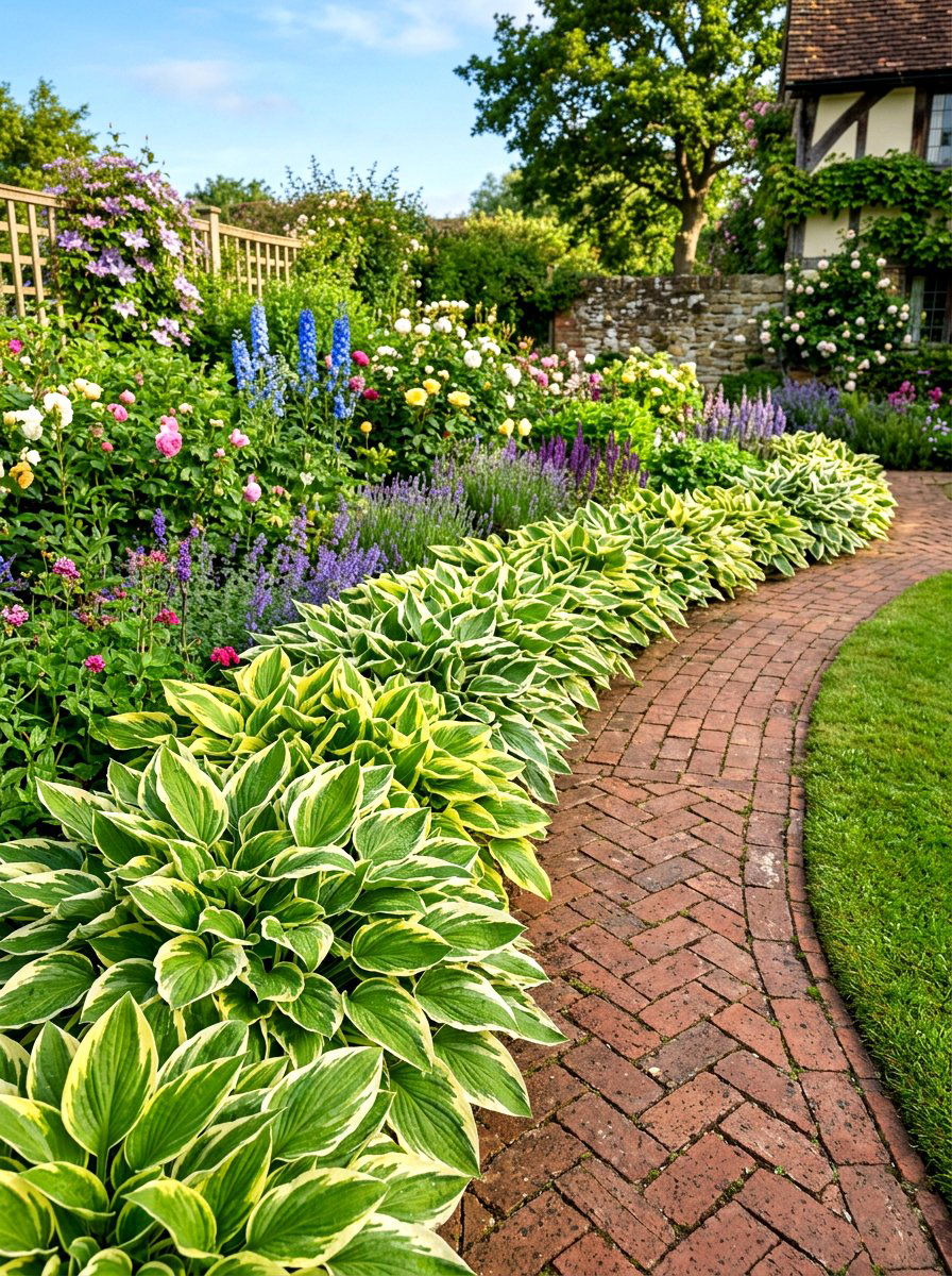 Variegated Hosta Border - 30 hosta garden ideas
