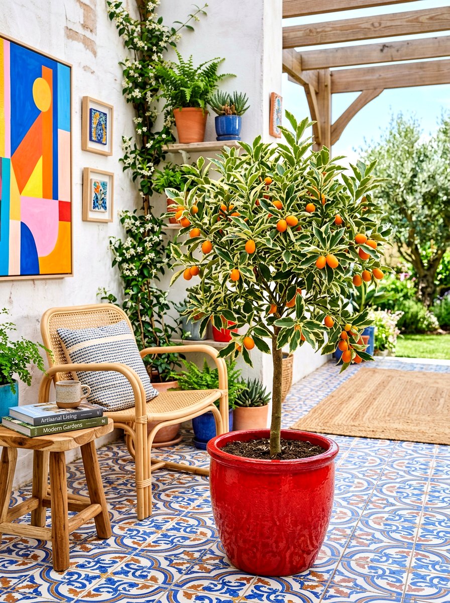 Variegated Kumquat Tree Artistic Patio Space - 30 citrus patio tree ideas