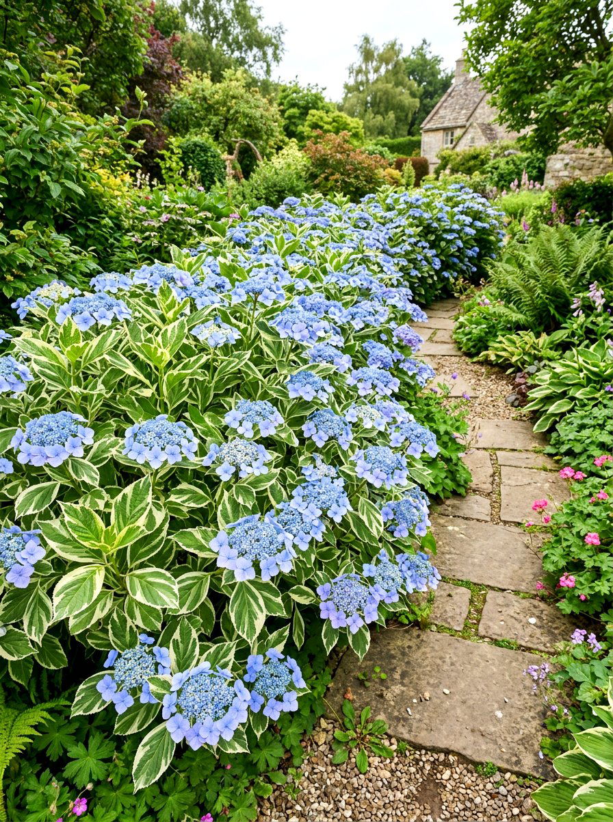Variegated Leaf Hydrangea - 30 hydrangea border curb appeal ideas