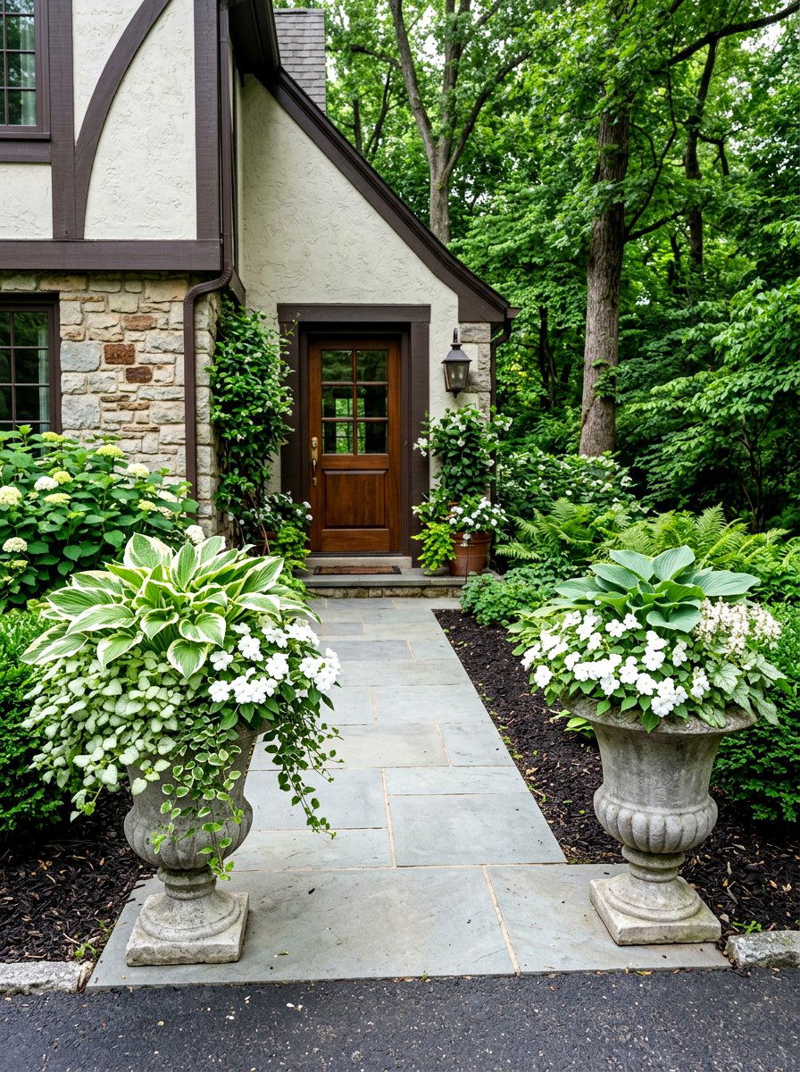 Variegated foliage and white container garden - 30 container garden color ideas