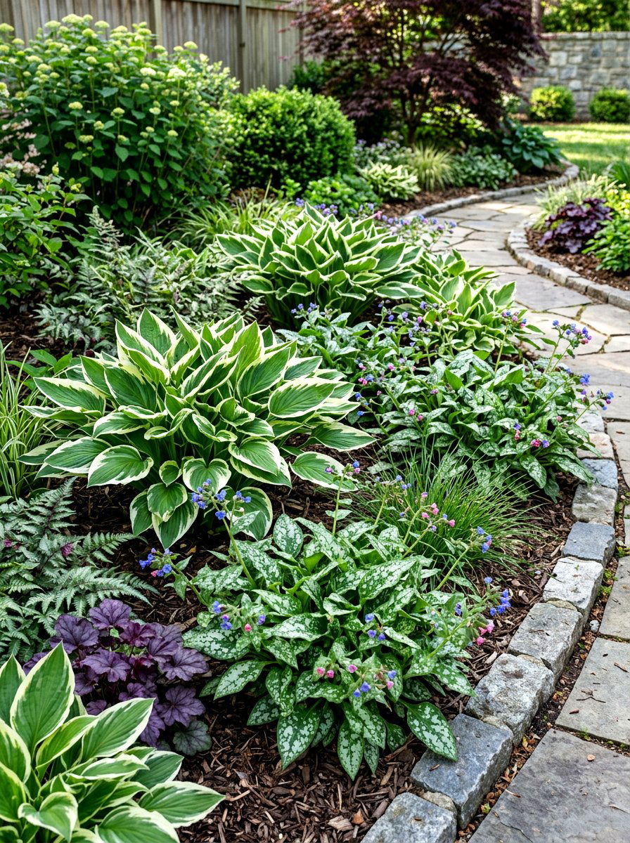 Variegated foliage garden - 30 shade perennial garden ideas