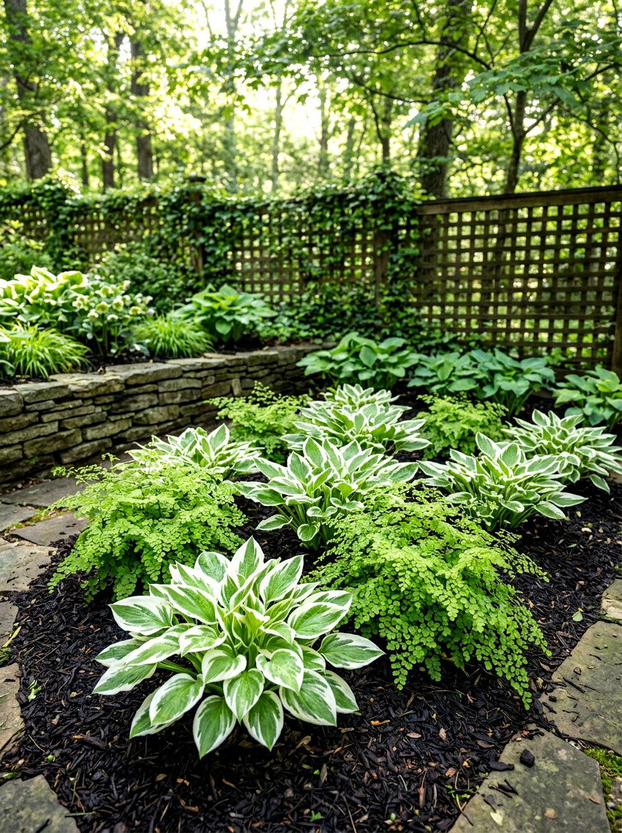 Variegated hosta maidenhair fern landscape - 30 hosta and fern garden ideas