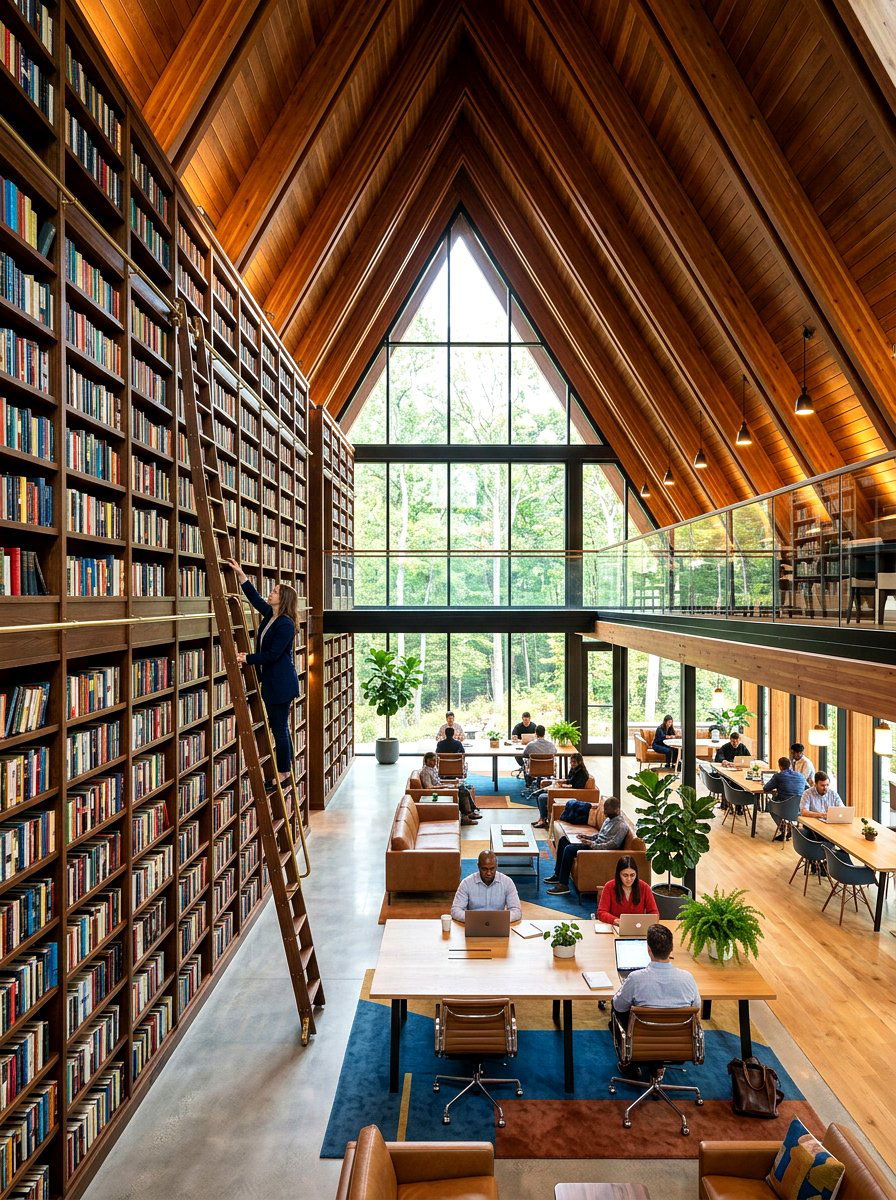 Vaulted Ceiling Library - 30 ladder library office ideas