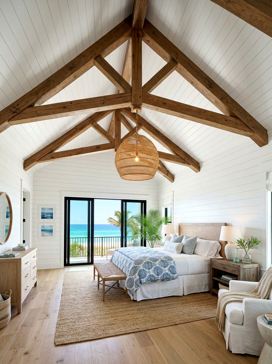 Vaulted ceiling beach bedroom - 30 beach cottage bedroom ideas