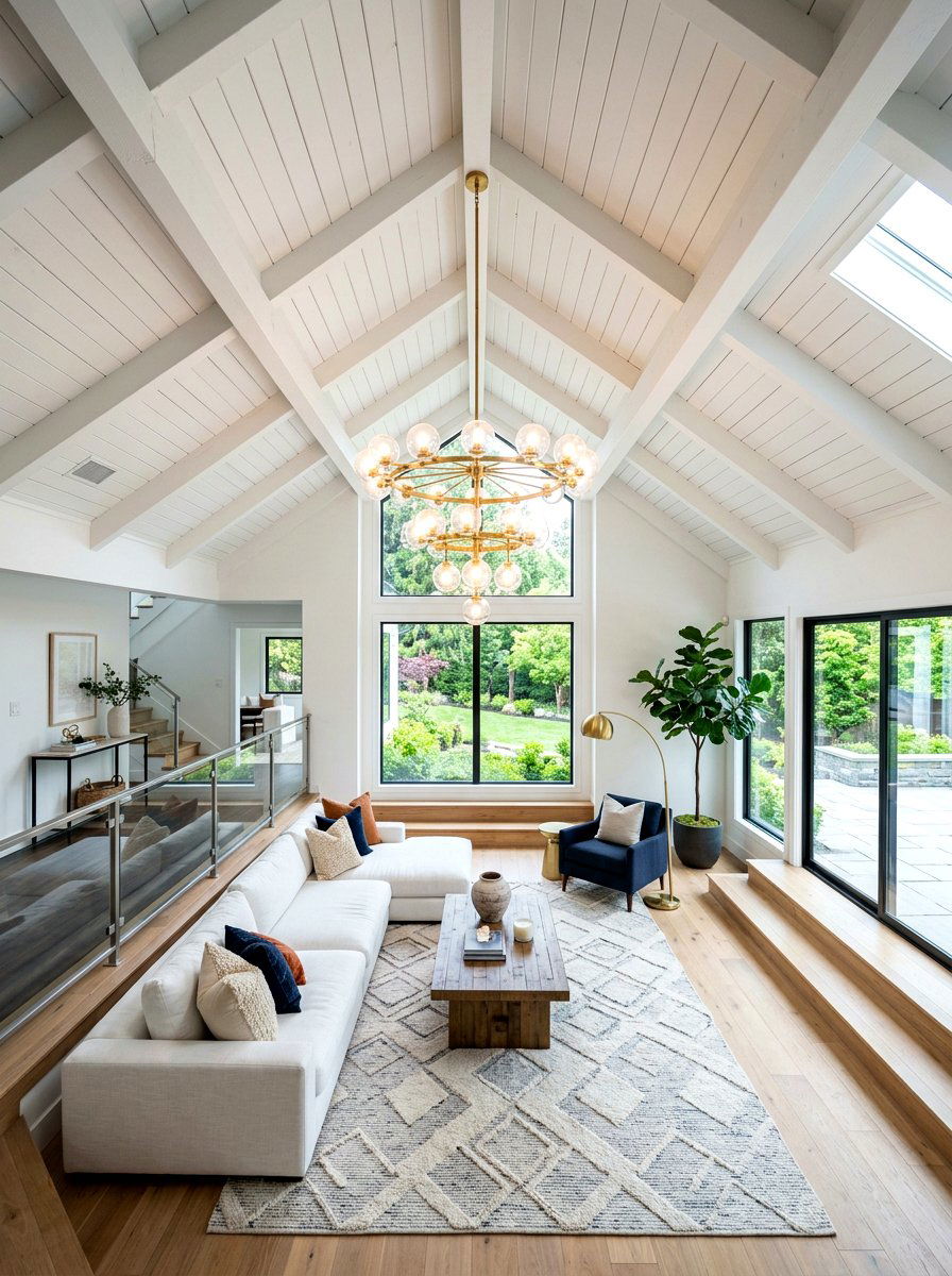 Vaulted ceiling split level living room - 30 split level living room ideas