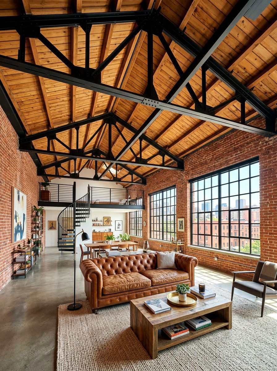 Vaulted ceiling with industrial trusses - 30 vaulted ceiling ideas