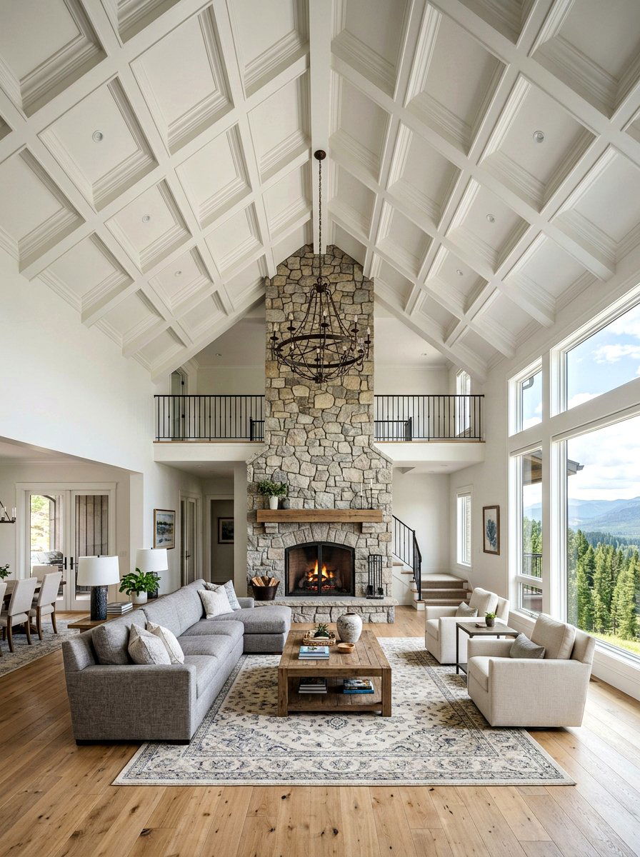 Vaulted coffered ceiling great room - 30 coffered ceiling ideas