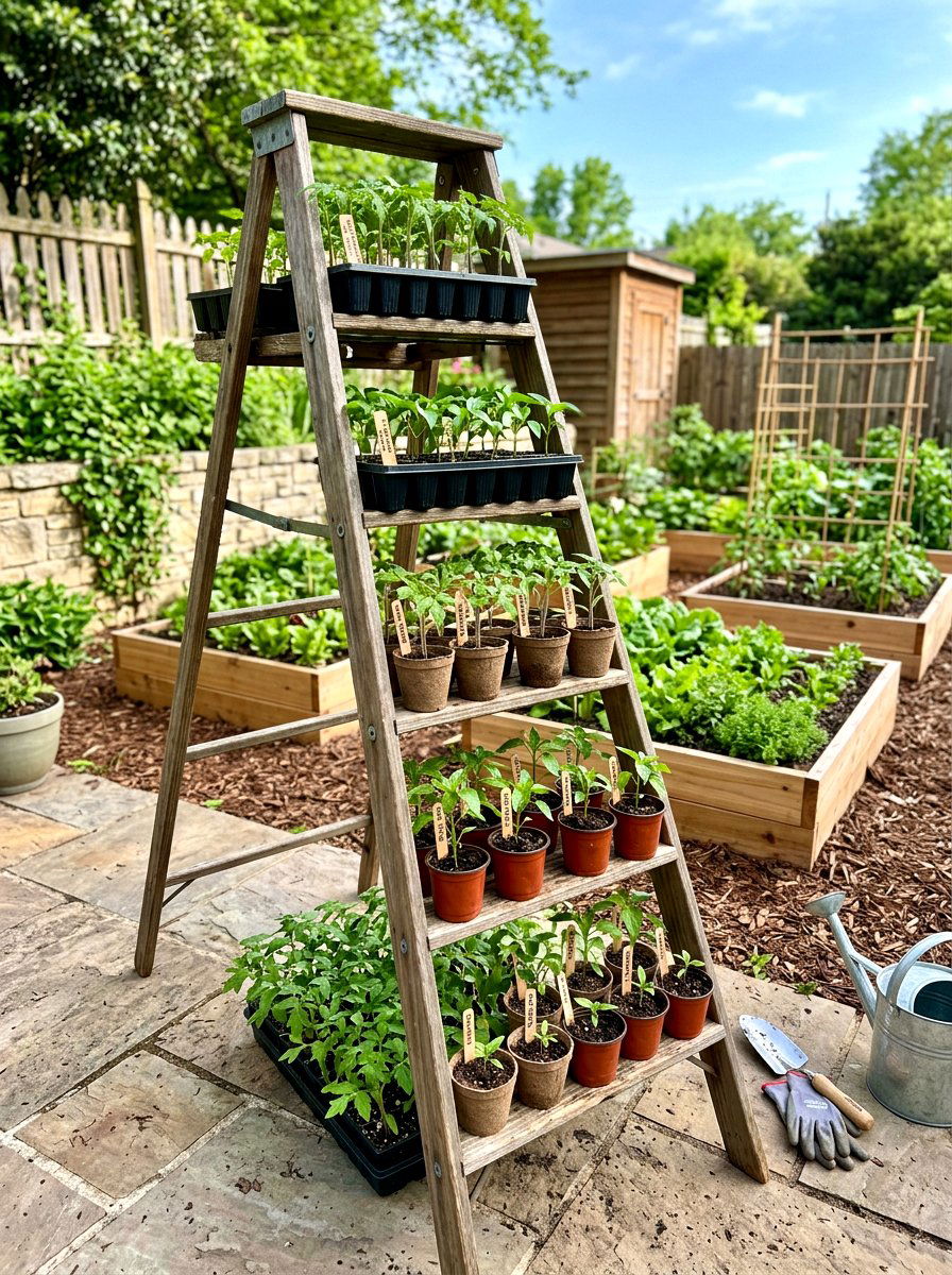 Vegetable Garden Ladder - 30 repurposed ladder garden ideas