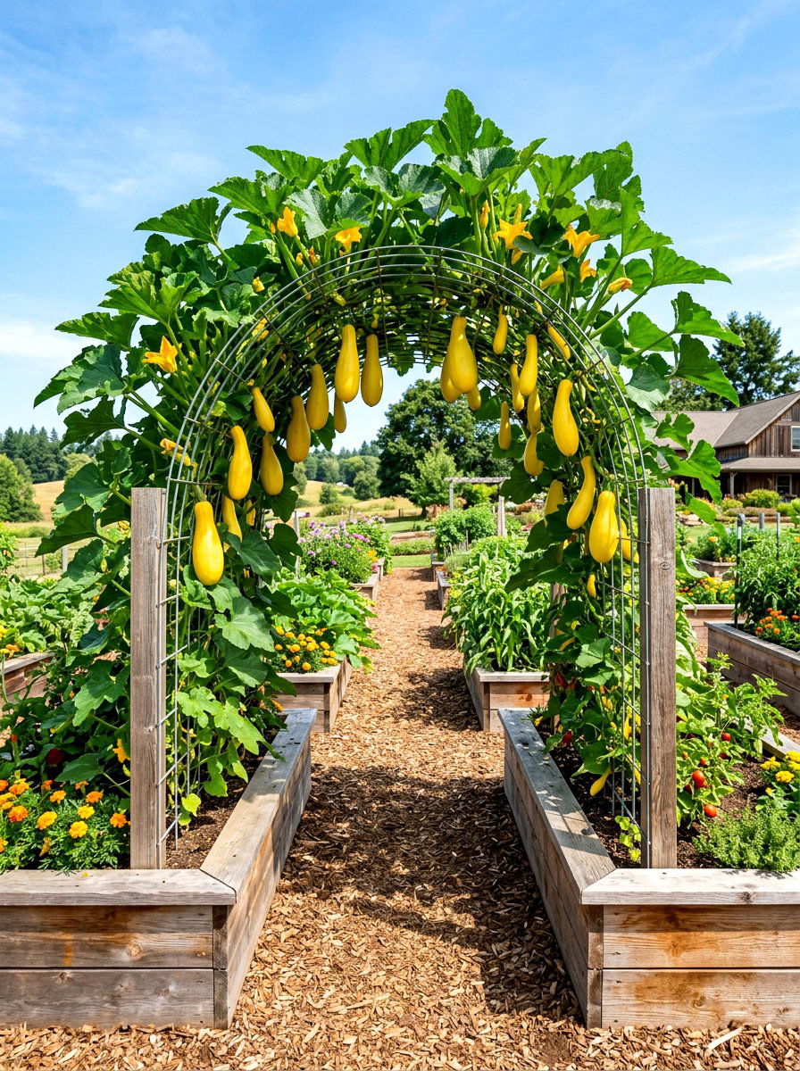 Vegetable Garden Squash Arch - 30 climbing archway ideas