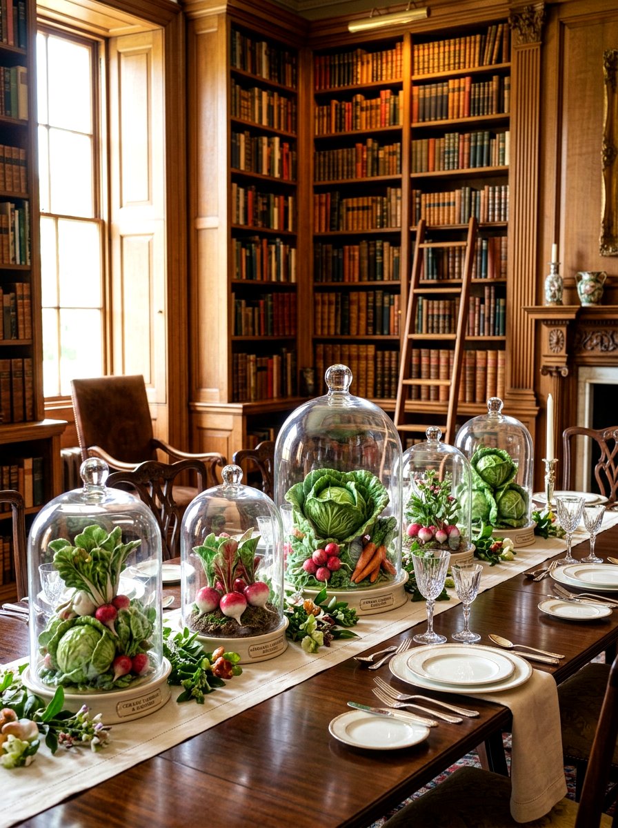 Vegetable cloche display - 30 cabbagecore tablescape ideas