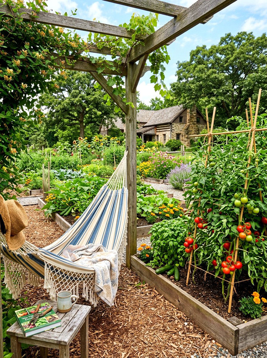 Vegetable garden hammock break - 30 hammock garden corner ideas