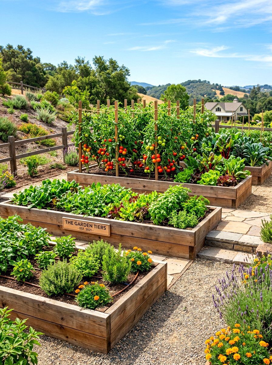 Vegetable garden tiers - 30 split level backyard ideas