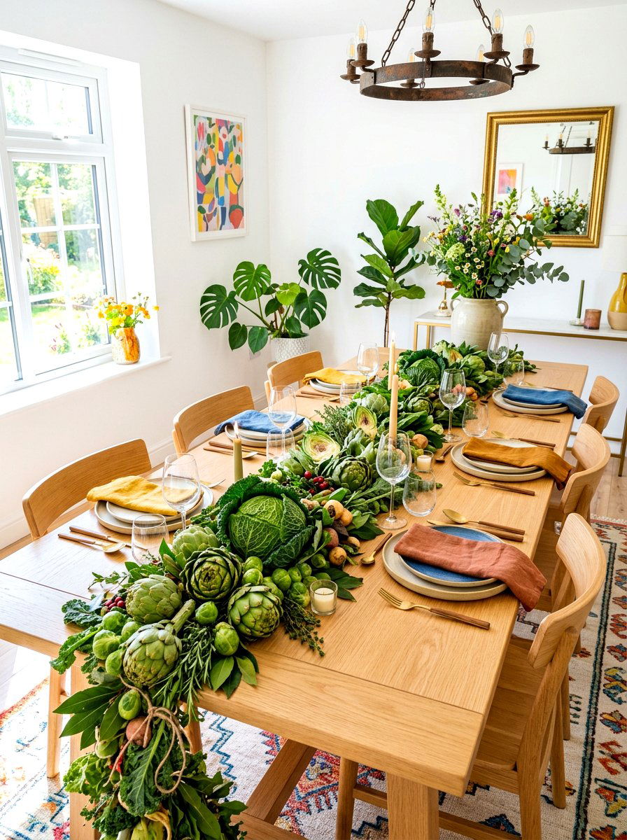 Vegetable garland decor - 30 cabbagecore tablescape ideas