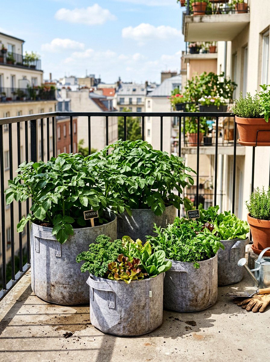 Vegetable grow bag - 30 apartment garden ideas