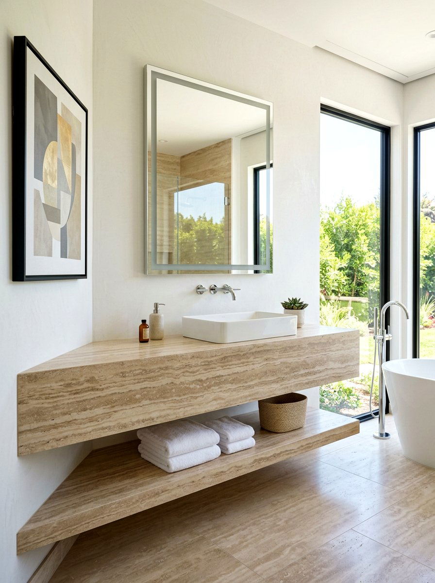 Veincut travertine vanity - 30 travertine vanity bathroom ideas