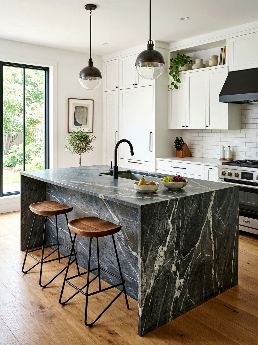 Veined Soapstone Kitchen Island - 30 soapstone kitchen ideas
