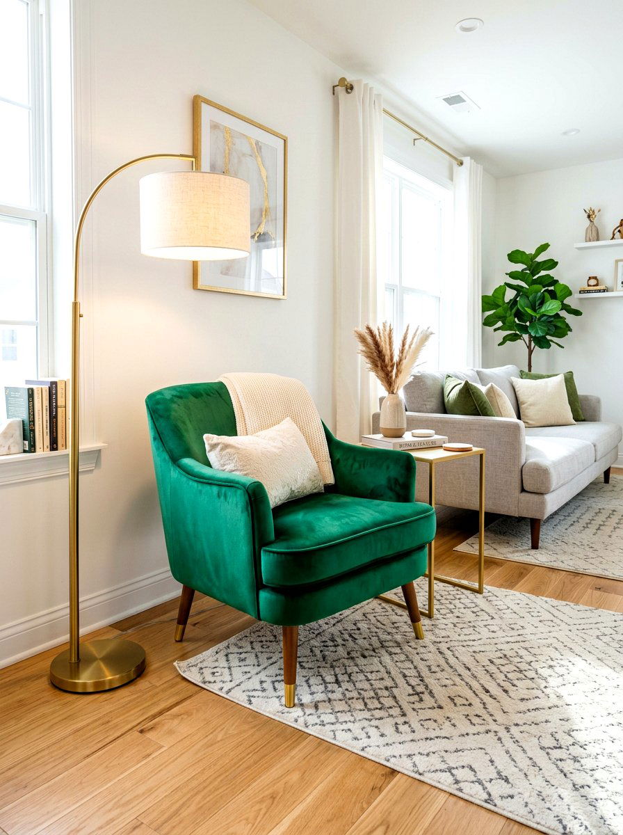 Velvet Accent Chair - 30 small apartment living room ideas