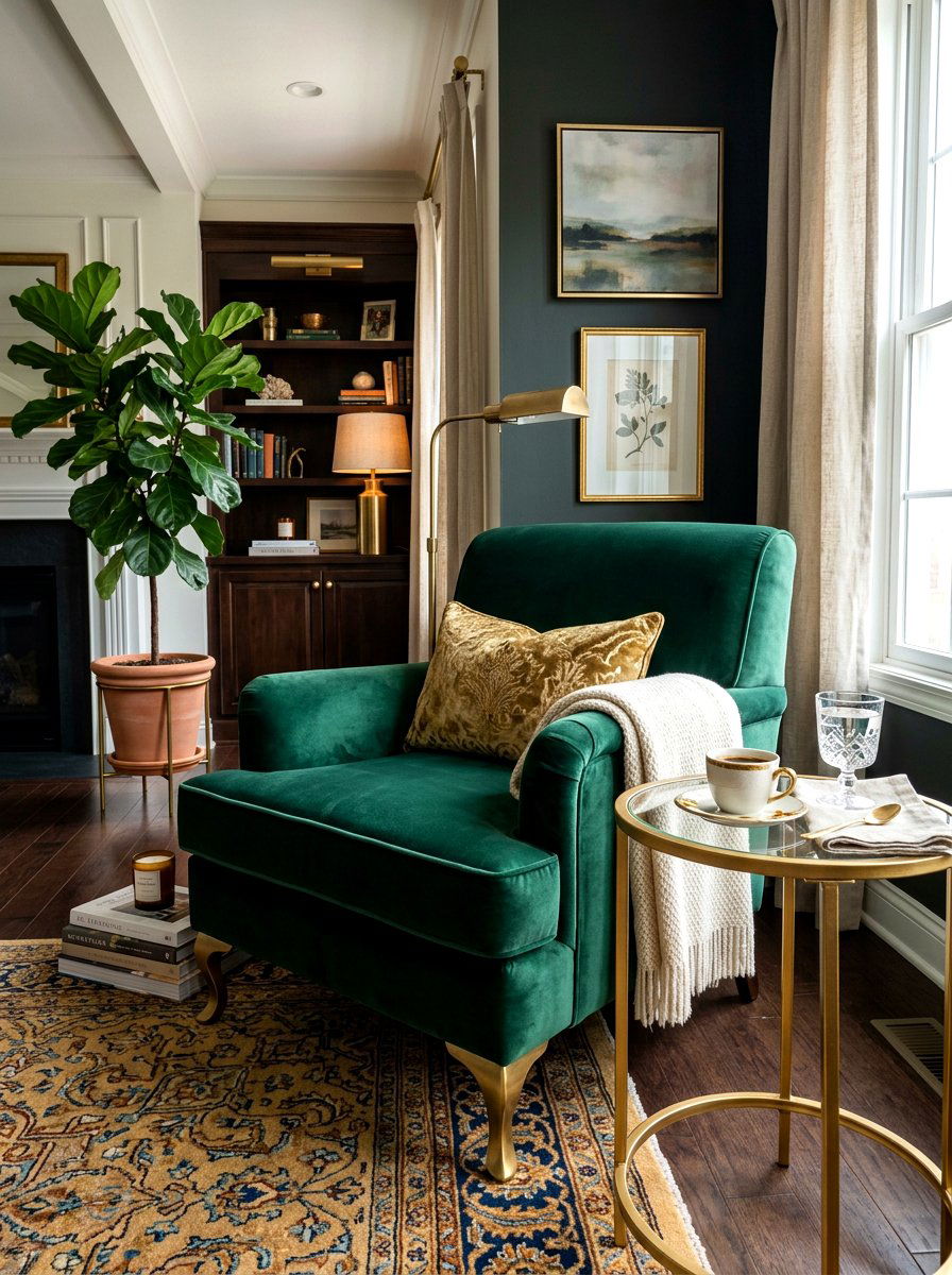 Velvet Accent Coffee Area - 30 bedroom coffee corner ideas