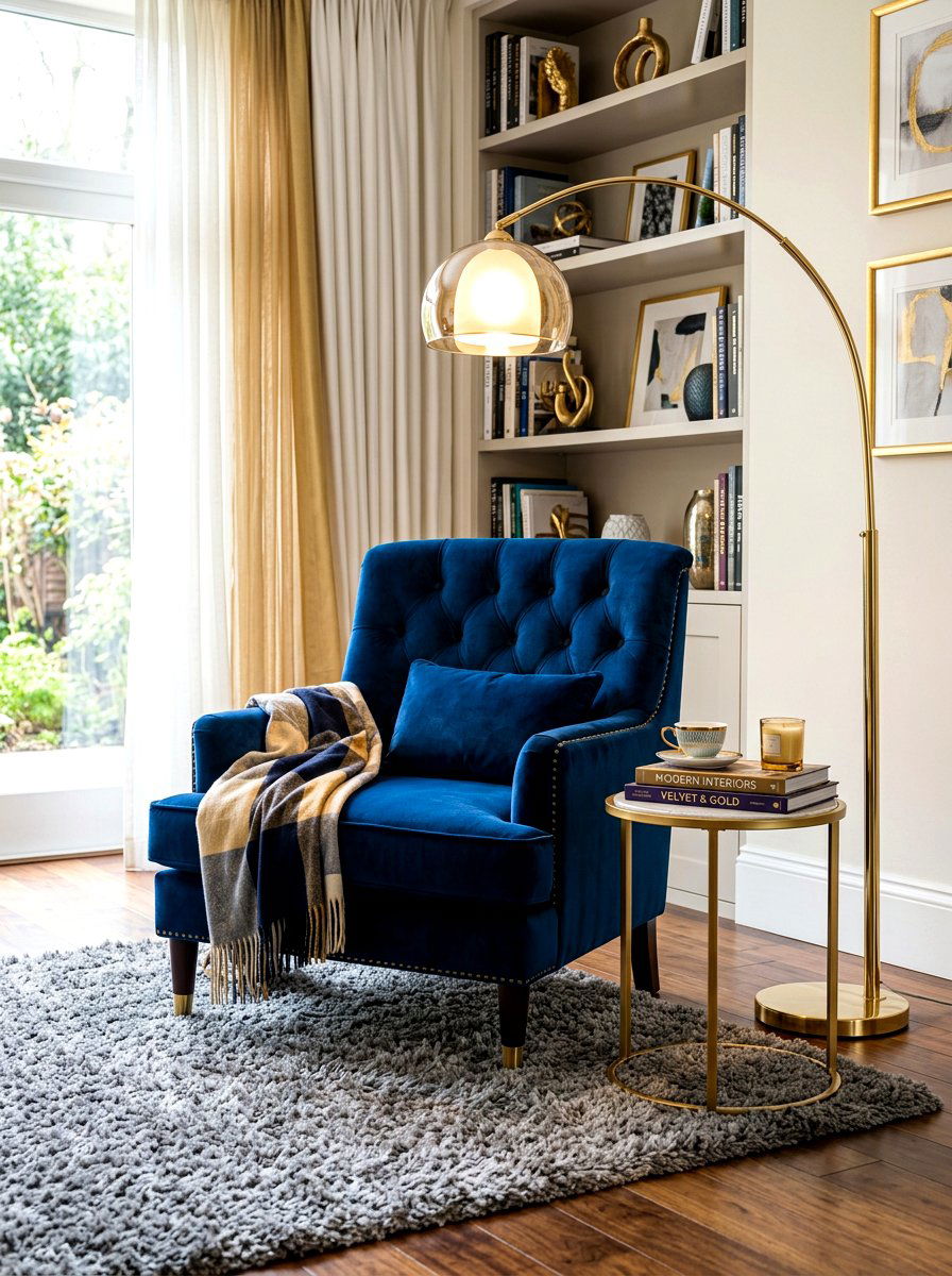 Velvet Armchair Reading Corner - 30 reading room ideas