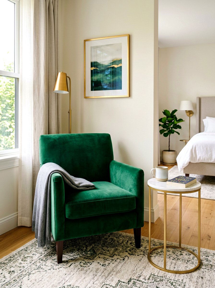 Velvet Armchair - 30 guest room reading corner ideas