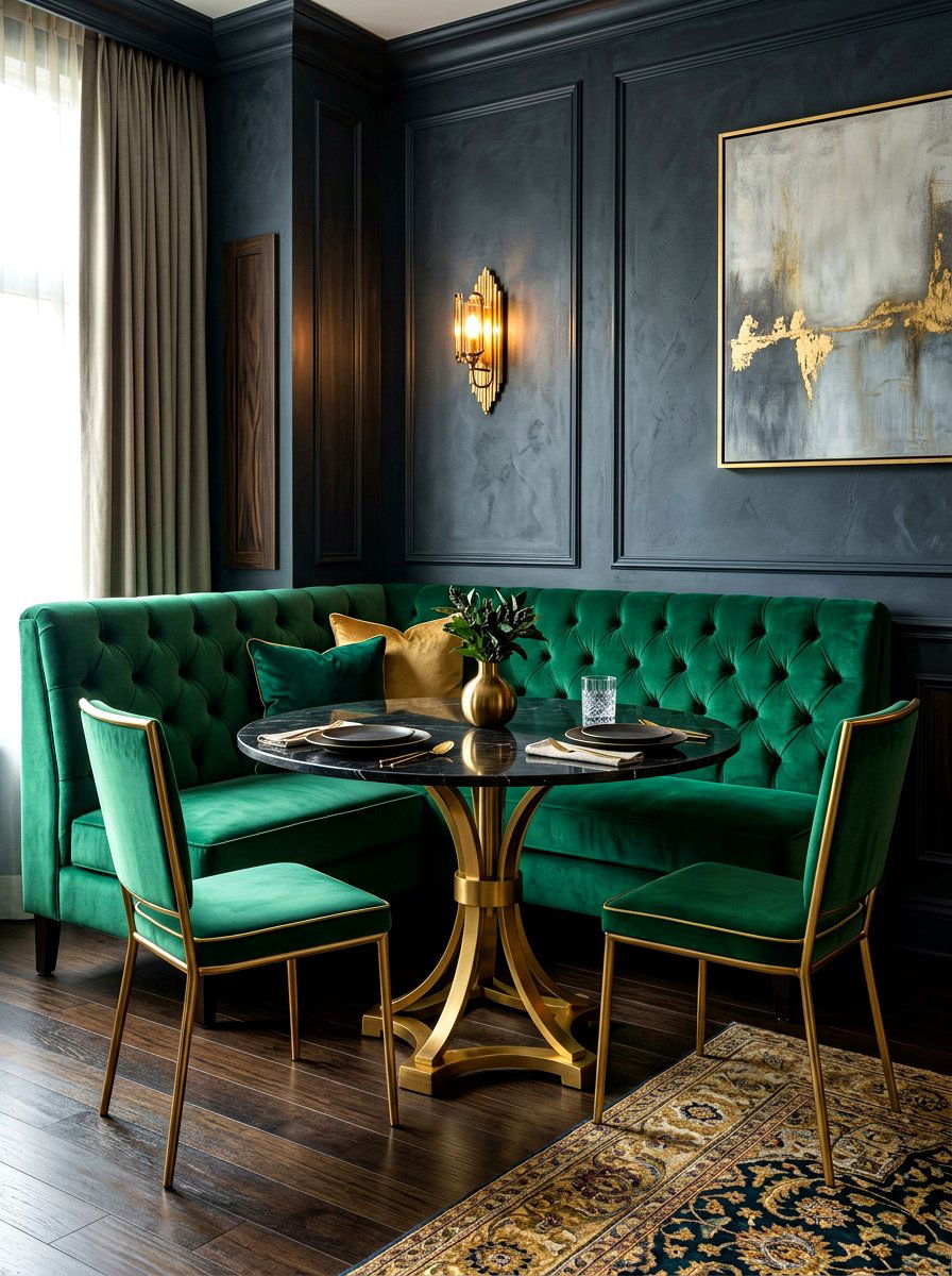Velvet Banquette Seating - 30 small dining nook ideas